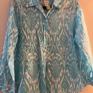 Chico's Blue Patterned Button-Up Shirt